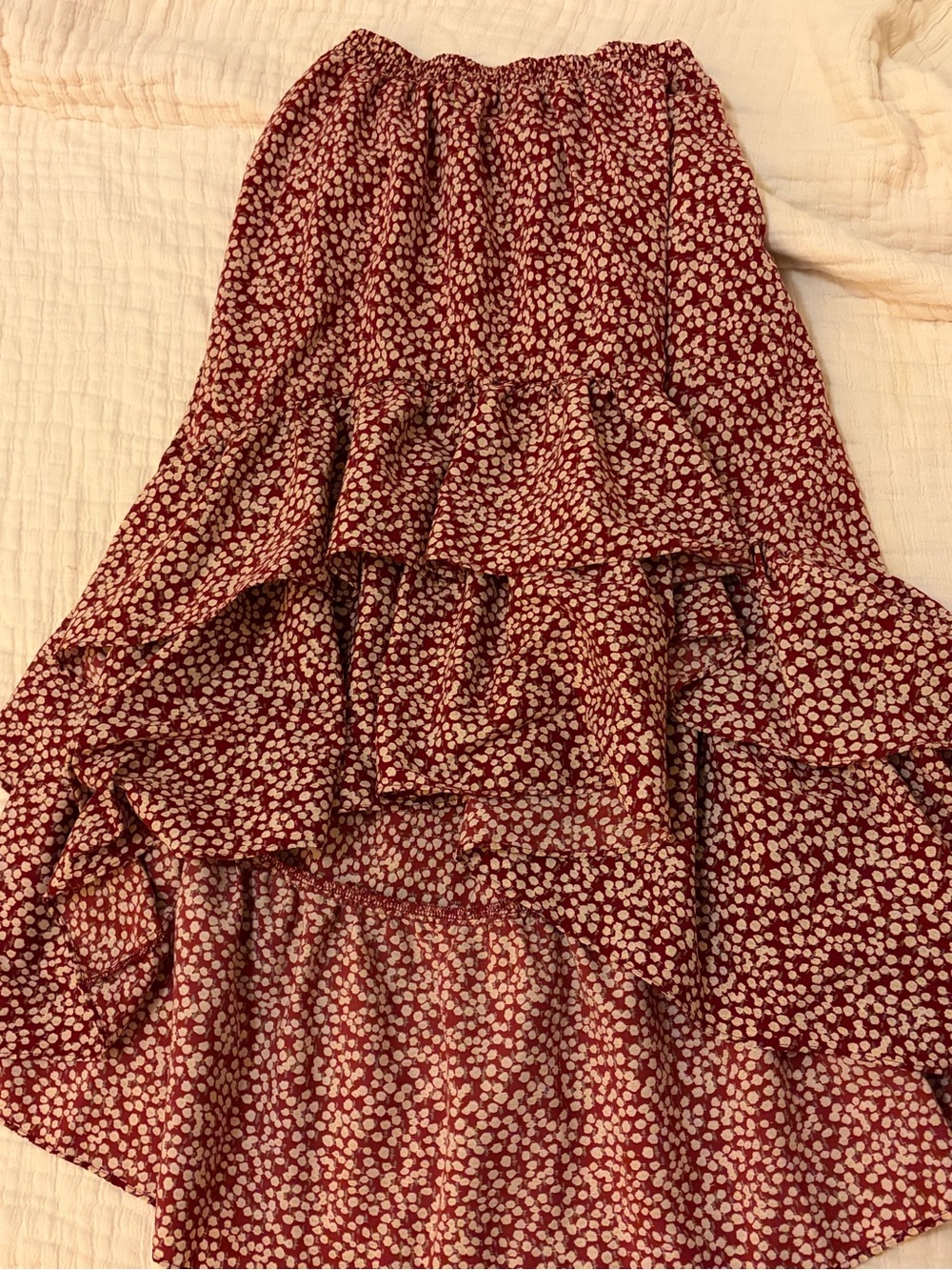 Women’s Red Floral Ruffle Tiered Skirt